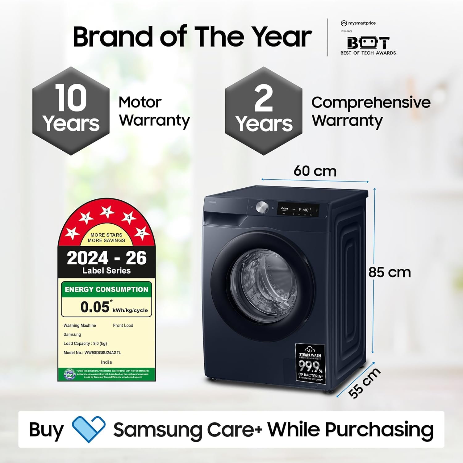 Samsung 9kg Front Load Washing Machine (WW90FG4U04ASTL) view 2