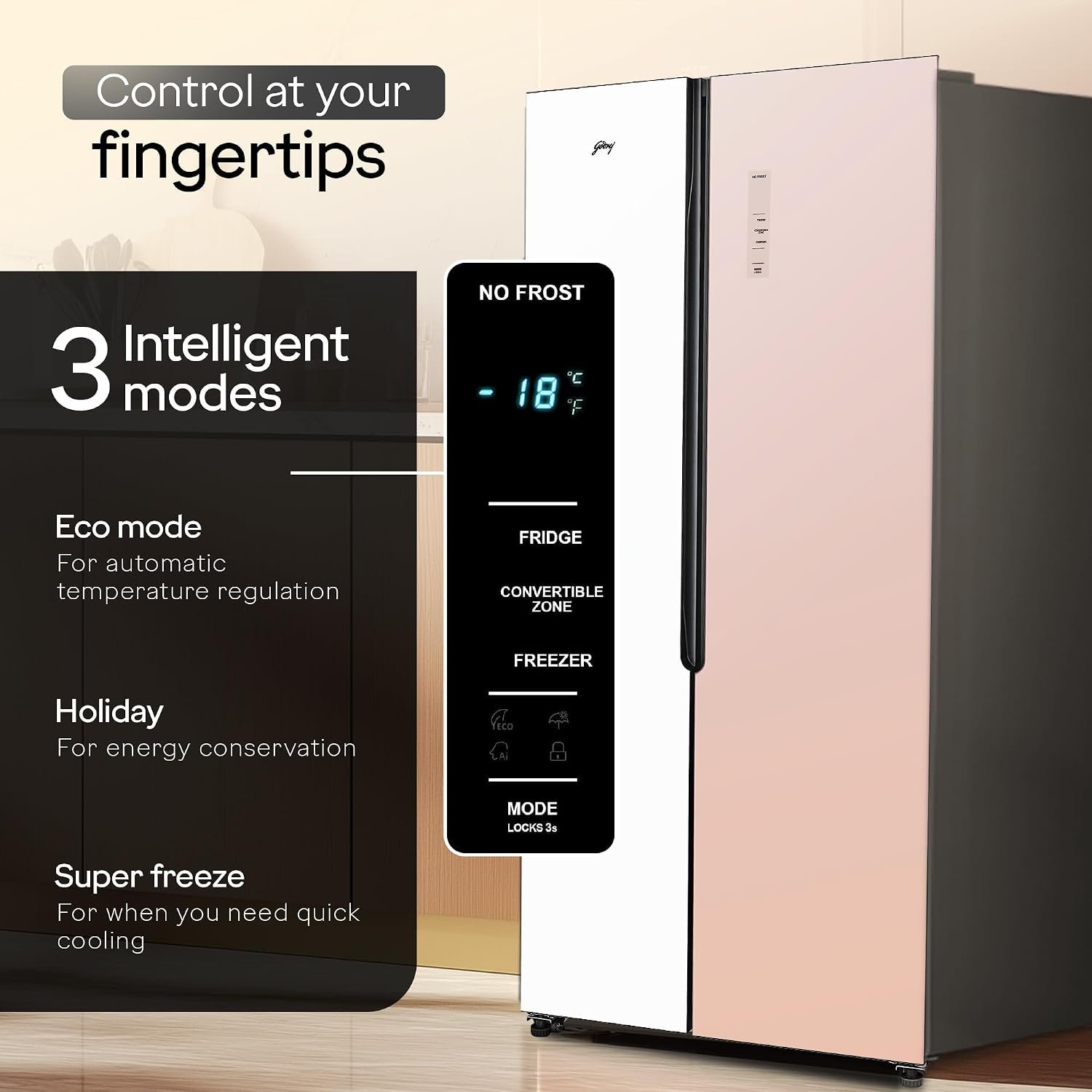 Godrej 600 L Side By Side Refrigerator - Opera Rose (646C RIT OP RS) view 5