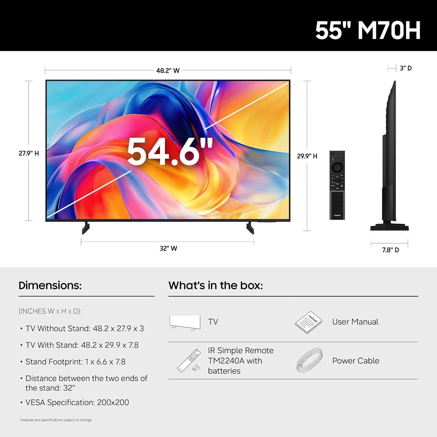 Samsung 55 inch 4K UHD LED TV - 55M70HAU view 3