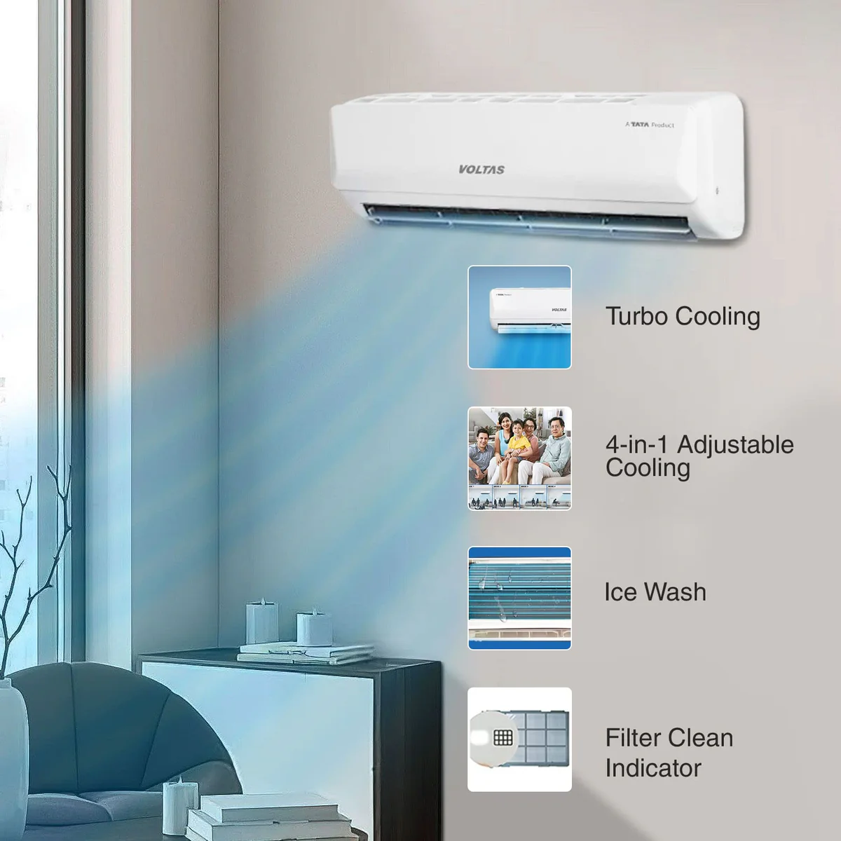 Voltas 1.5 Ton 5 Star Inverter Split AC (185Inv Vectra Emerald) view 2