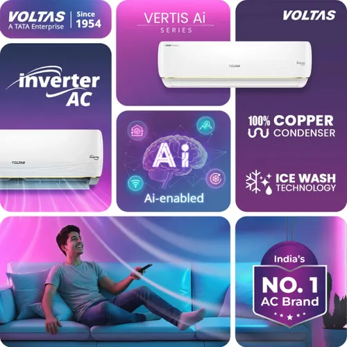 Voltas 1.5 Ton 5 Star Wifi Inverter Split AC (185INV Vertis AI Zest Gold) view 4