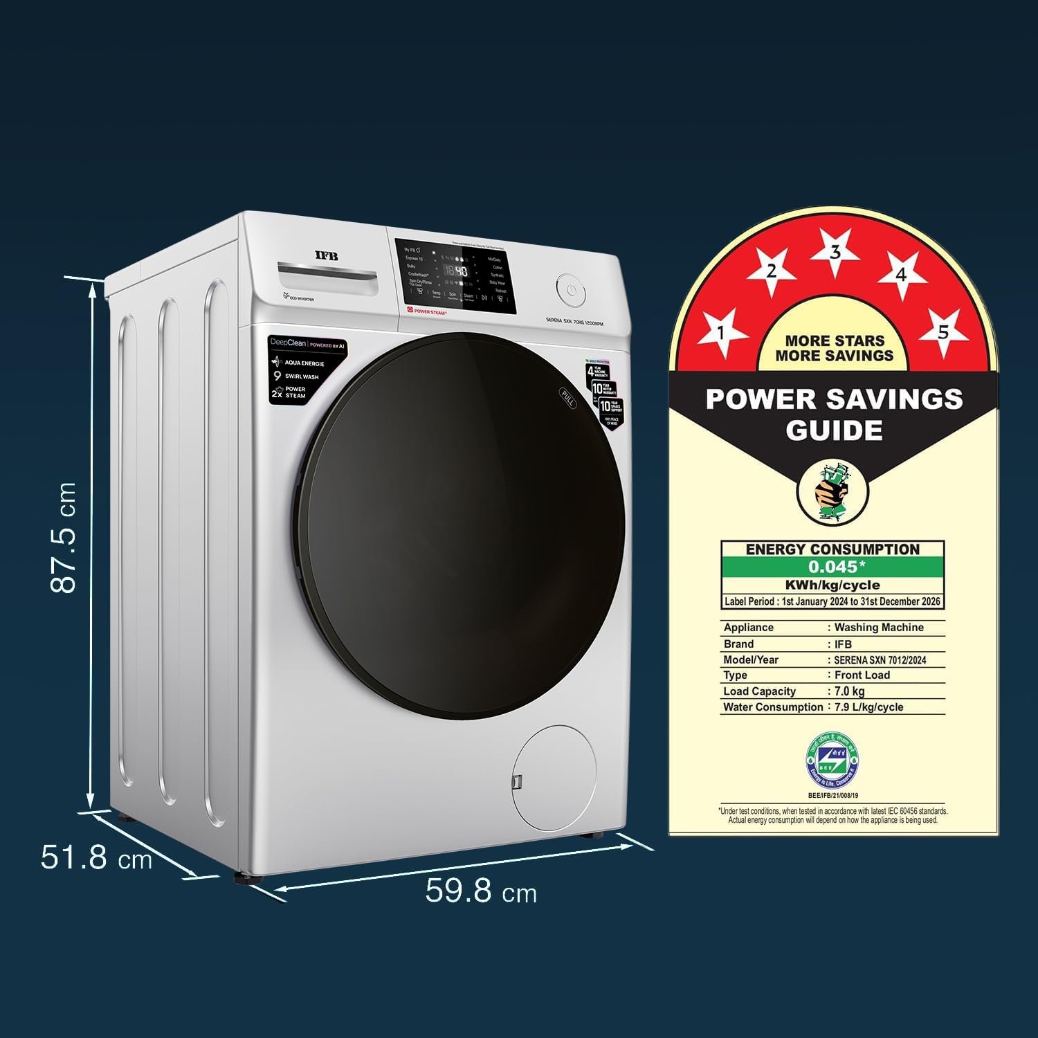 IFB 7kg Front Load Washing Machine (Serena SXN 7012 CMS) view 3